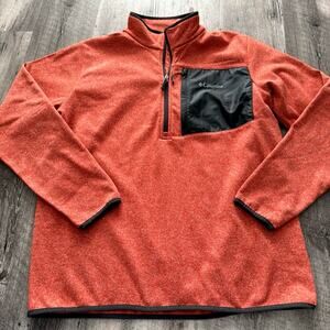 Columbia Pullover Mens Large 1/4 Zip Chest Pocket Long Sleeve Rust Orange Hiking